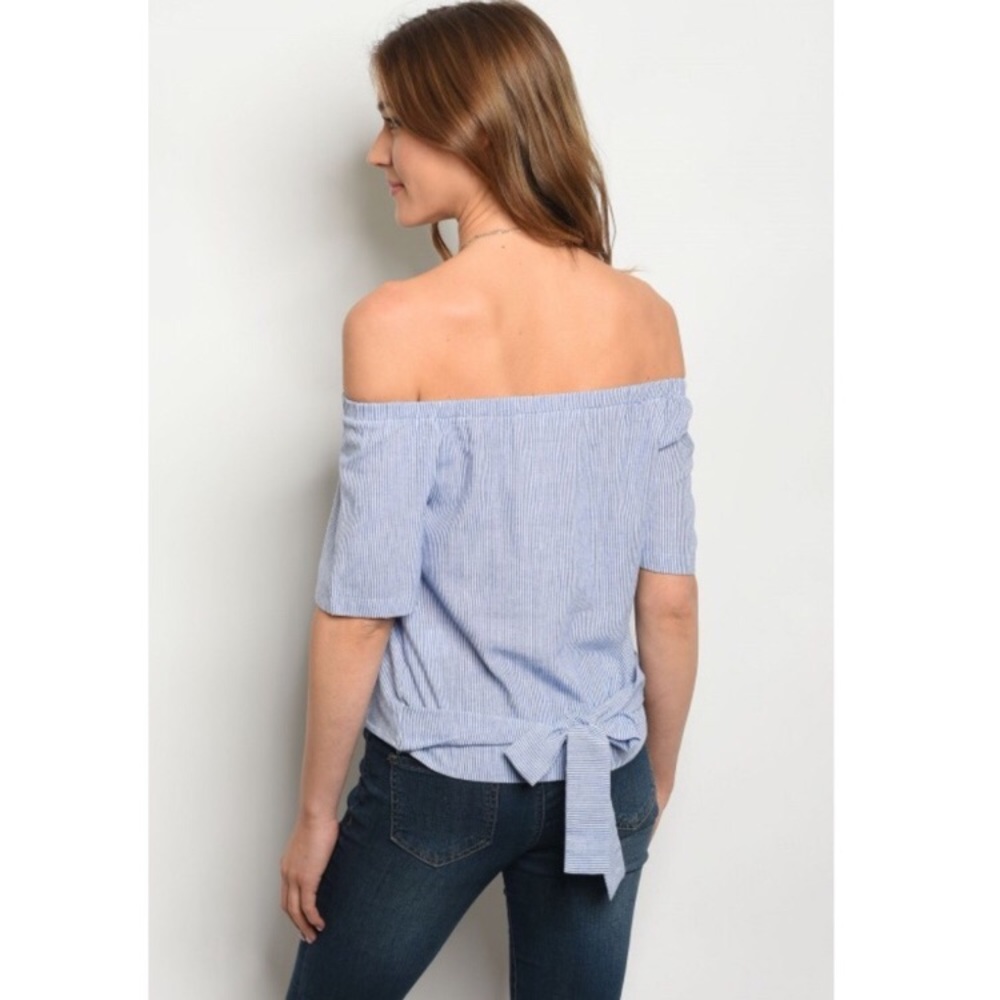 💖Blue Striped Off The Shoulder Top S-M-L💖 - Picture 4 of 6